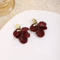 Gold Shell Top and Burgundy Petal Cluster Earrings view 4