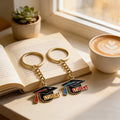 Enamel Student Graduation Cap Keychain Ring Two Tassels view 4