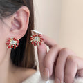 Red Firework Crystal Look Center Statement Stud Earrings view 1