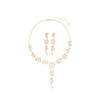 Gold Tone Wheat Leaf Crystal Necklace And Long Earring Set view 5