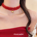 Red Braided Bell Choker Necklace with Distinctive Textured Details view 3