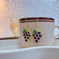 Gold Grape Cluster Drop Earrings Green Purple Leaf Styles view 3