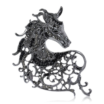 Filigree Horse Brooch With Colored Crystal Accents