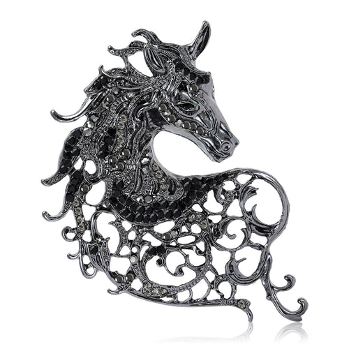 Filigree Horse Brooch With Colored Crystal Accents front group view