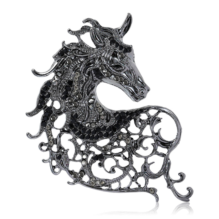 Filigree Horse Brooch With Colored Crystal Accents