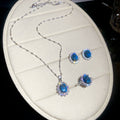 Silver Oval Halo Pendant Necklace Earring Ring Three-Piece Sets view 7