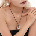 Stainless Steel Hollow Heart Pendant Black Leather Cord Necklace view 4