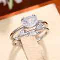Silver Tone Round Crystal Leaf Branch Double Ring Polished Metal Jewelry view 2