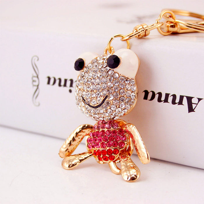 Cute Big Eye Frog Rhinestone Keychain Zinc Alloy Animal Charm