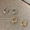 Thick Smooth C Shape Hoop Stud Earrings Gold Silver view 1
