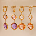 Gold Dual Cushion Czech Glass Drop Huggie Earrings Colors view 4