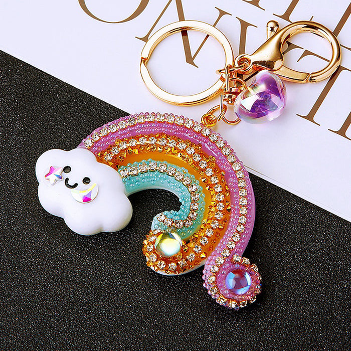 Mermaid Rainbow Keychain with Crystal and Gold Tone Details