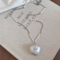 White Heart and Cross Pendant Necklace with Beaded Chain view 6