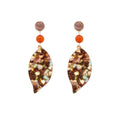 Brown Orange and Multicolor Leaf Long Dangle Earrings view 5