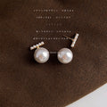 Gold Large Pearl T-Bar Stud Earrings Five Pearl Accent view 3