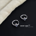 Silver Huggie Hoop Earrings Blue Center Eye Zircon Charm view 4