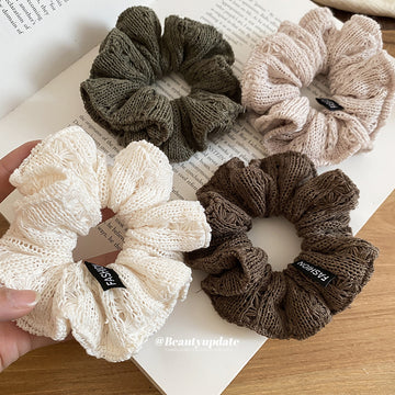 Knit Openwork Lace Scrunchie Hair Tie 4 Color Options