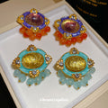 Colorful Oval Faceted Crystal Earrings With Beaded Fringe view 3