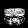 Square Clear Solitaire Channel-Set Wide Ring In Silver Tone view 2