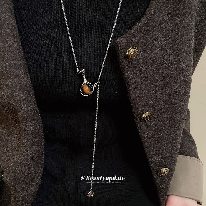 Silver Tone Chain Necklace with Brown Vase Pendant
