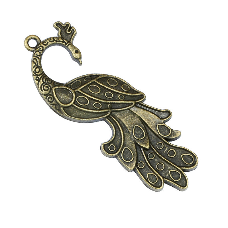 Peacock Phoenix Alloy Charm Pendant 60x20mm