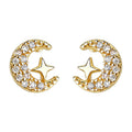 Gold Tone Clear Stone Crescent Moon And Open Star Stud Earrings view 5