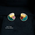 Gold Tone Teal Rust And Clear Stone Abstract Geometric Stud Earrings view 6
