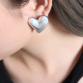 Puffy Heart Stud Earrings Iridescent Silver Steel Finish view 4