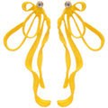 Colorful Cord Bow Stud Earrings with Long Looped Ribbon Tails view 5