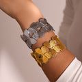 Hollow Open Cuff Bangles Butterfly Ginkgo Flower Gold Steel view 4