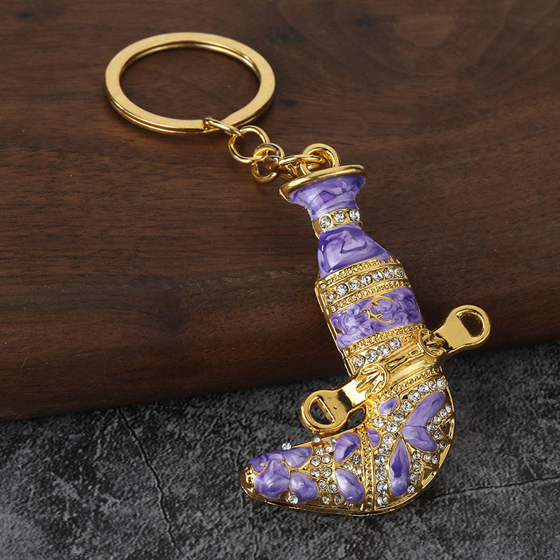 Colorful Enamel Dagger Rhinestone Keychain, Metal Knife Charm Pendant