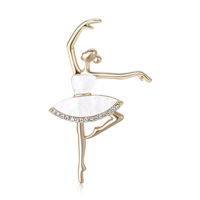 Dancing Ballerina Crystal Brooch in Detailed Metal and Crystal Design