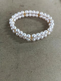 Double Row Pearl Bracelet Crystal Flower Spacers Two view 7
