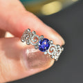 Blue Oval Center Openwork Vine Band CZ Finger Ring view 3