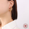 Thick C-Shape Hollow Tube Hoop Earrings Gold Steel Three Sizes view 4
