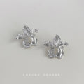 Silver Textured Iris Flower Stud Earrings Open Petal Pair view 4