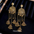 Antique Gold Tone Disc and Bell Long Drop Earrings view 4