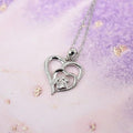 Silver Tone Double Heart Paw Pendant Necklace Clear Stones view 2