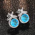 Silver Tone Blue Round Crystal Bow Stud Earrings Jewelry view 2