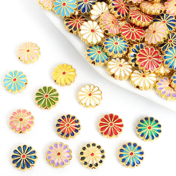 Twelve Petal Enamel Flower Beads in Thirteen Color Patterns