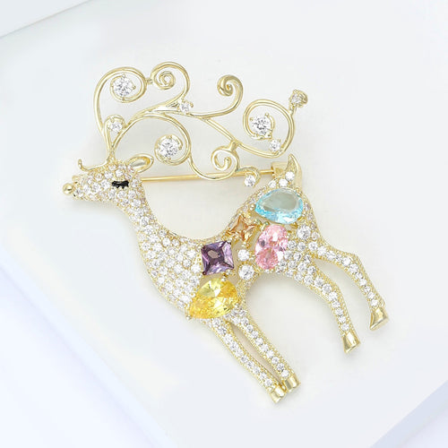 Angled reindeer brooch yellow pink aqua purple gems