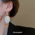 White Shell Disc Layered Drop Stud Earrings Fashion Jewelry view 3