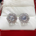 Baguette Sunburst Round Cluster Stud Earrings In Silver Tone view 4