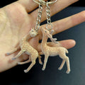 Flocked Spotted Deer Keychains in Two Poses with Silver Tone Rings view 2