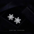 Silver Tone Clear Stone Six Point Snowflake Stud Earrings For Women view 3