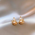 Gold Tone Gourd Stud Earrings with Pearl Look Tops view 6