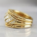 Gold Rope Edge Diagonal Cubic Zirconia Wide Band Ring view 3