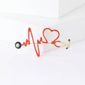 Enamel Heartbeat Stethoscope Brooch Heart ECG Line Pin view 6