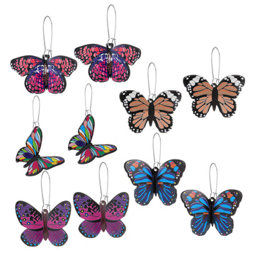 Silver Tone Five Design Colorful Printed Acrylic Butterfly Kidney Wire Earrings