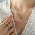 Gold Initial Letter Pendant Necklace Zircon Studded view 11